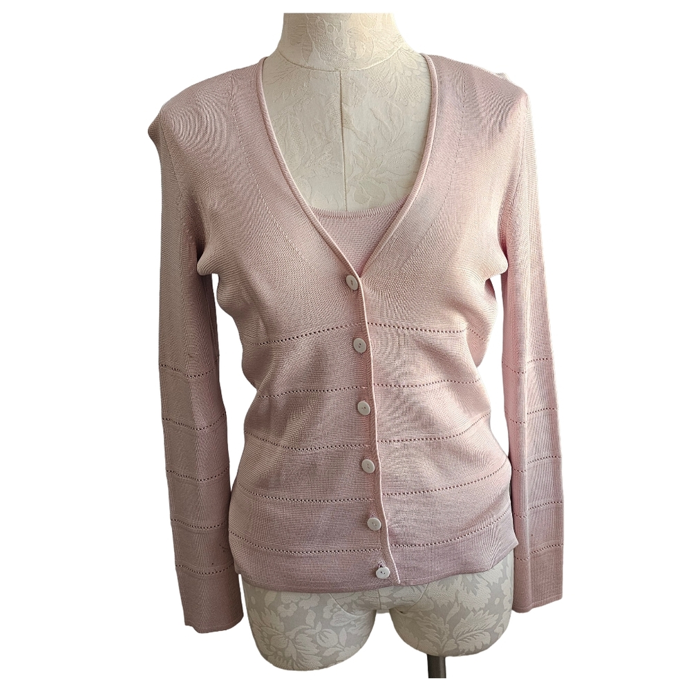 Dana Buchman Silk Cardigan Tank Set Soft Pink Small